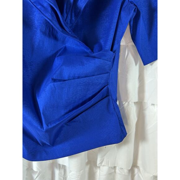 Joseph Ribkoff blouse evening wedding ruched side wire collar Designer blue 12 - Picture 3 of 6
